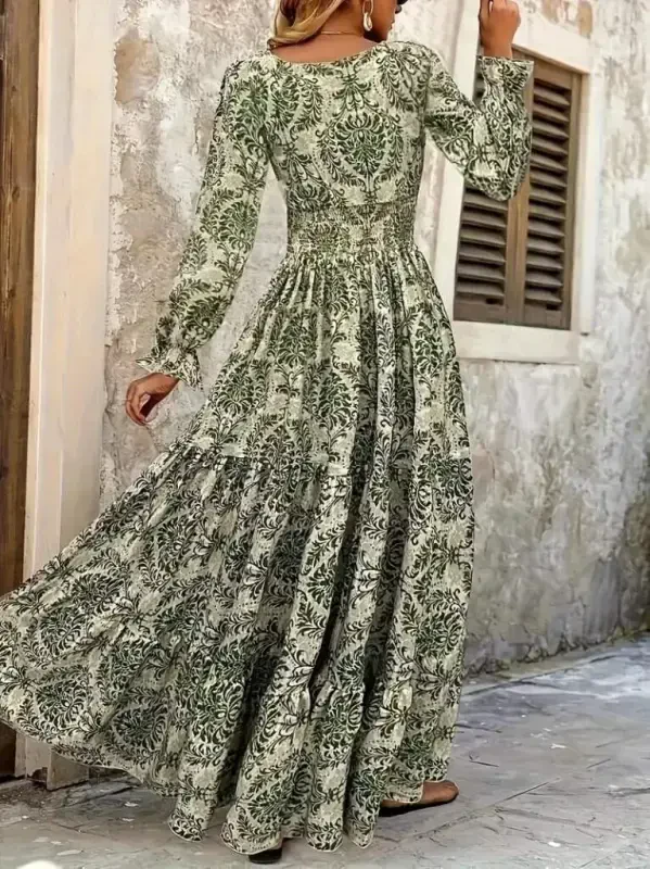 Ayollar uzun qisma V yoqali naqshli yuqori sifatli ko'ylak - 5