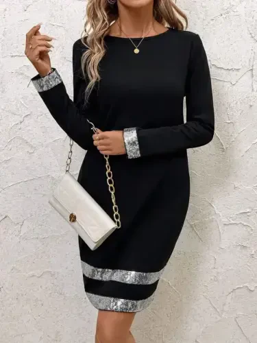 Ayollar uzun qisma velosiped yoqali mini import krep ko'ylak - 3