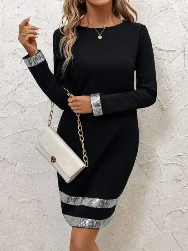 Ayollar uzun qisma velosiped yoqali mini import krep ko'ylak - 3