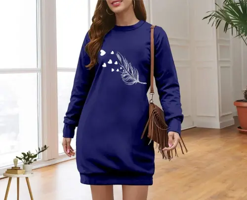 Ayollar uzun qisma velosiped yoqali naqshli viskon ikkita ipli ko'ylak - 1