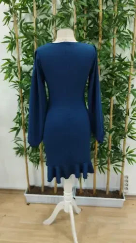 Ayollar uzun qisma velosiped yoqali old volanli import krep ko'ylak - 8