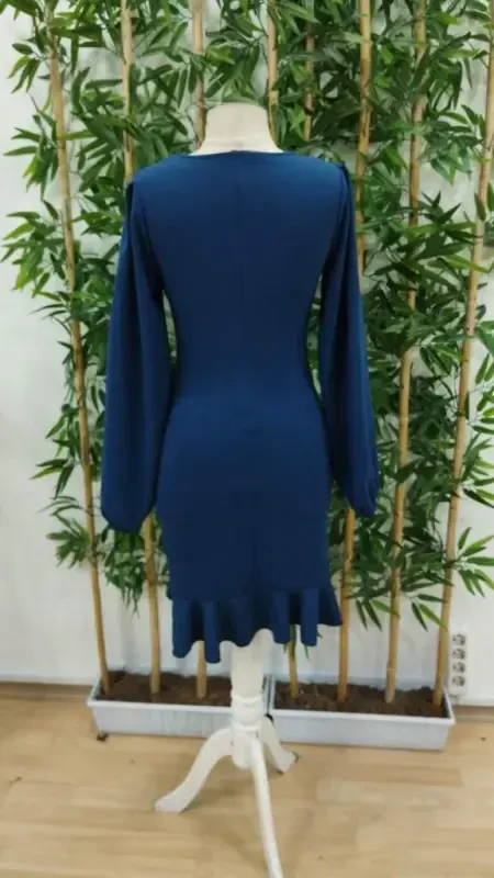 Ayollar uzun qisma velosiped yoqali old volanli import krep ko'ylak - 8