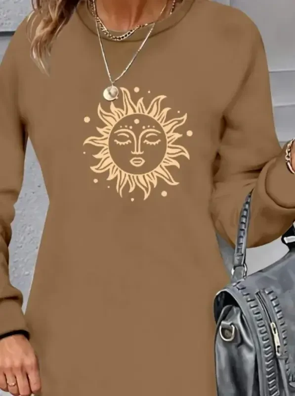 Ayollar uzun qisma velosiped yoqali quyosh naqshli viskoza ikki ipli ko'ylak - 2