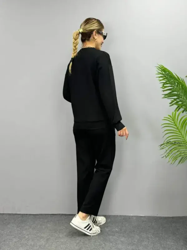 Ayollar uzun qisma velosiped yoqali viskoza ikki ipli bluz va shimlar ikki qismli to'plami - 4