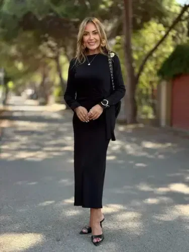 Ayollar uzun qisma velosiped yoqali yon tomondan bog'langan uzun modal ko'ylak - 3