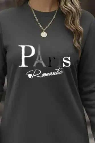 Ayollar uzun qisma velosiped yoqali yozuvli qisqa viskoza ikki ipli ko'ylak - BÜYÜKBEDENIZ (1)