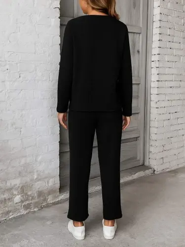 Ayollar uzun qisma yonlari nervürlü viskon ikki ipli va shim ikki qismli kostyum - 3