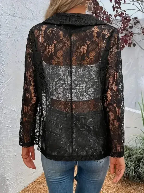 Ayollar uzun qisma yoqali oldi ochiq krujevali kurtka - 3