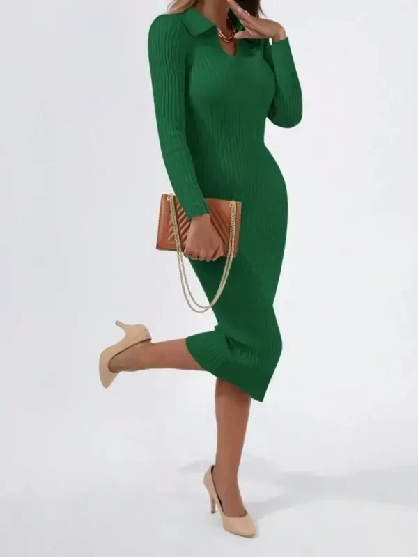 Ayollar uzun qisma yoqali trikotaj ko'ylak - 10