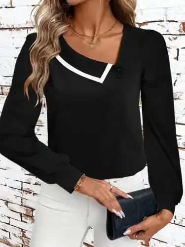 Ayollar uzun qisma yoqali tugmachali import krep bluzka - BÜYÜKBEDENIZ (1)