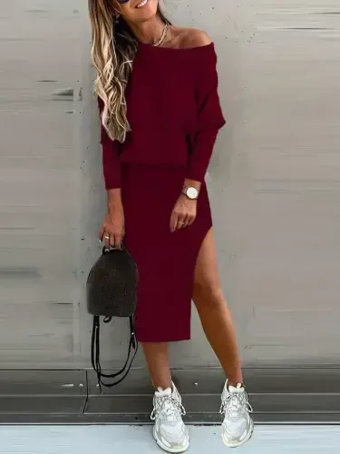 Ayollar uzun qismli tushirilgan yelkali yirtqich detallar kashkorset etek bluz ikkilik to'plami - 2