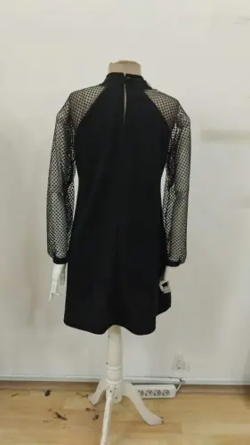 Ayollar uzun qollari yarim baliqchi yoqali pulli payetli, qollari dantel detallari mini importli krep ko'ylak - 8