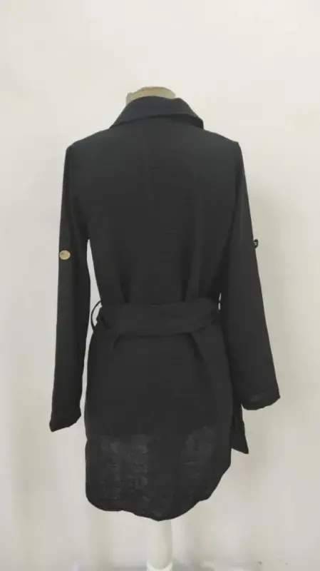 Ayollar uzun qollari yoqali oldidan tugmachali belli kamarli mini import keten ko'ylak - 8