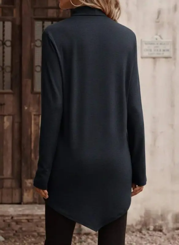 Ayollar uzun qo'lli balıkçı yaka assimetrik kesimli detallı antrasit jun viskon bluz - 2