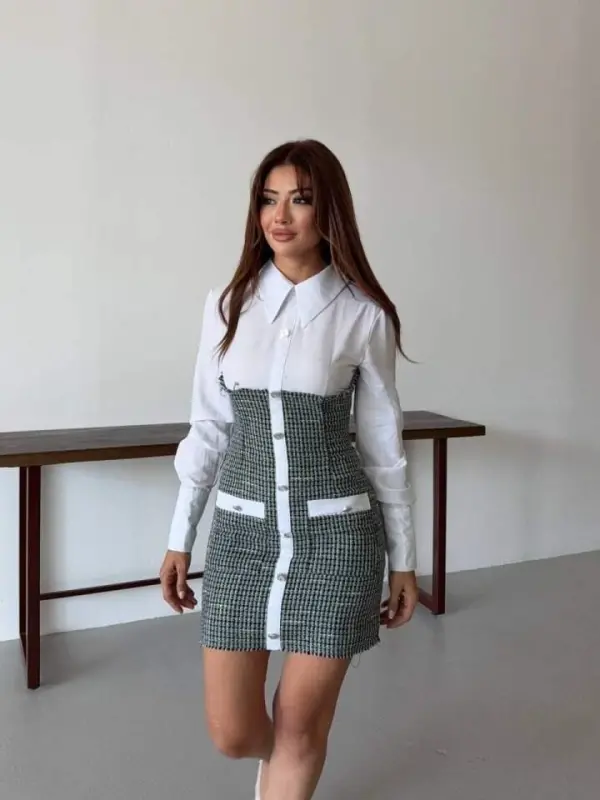 AYOLLAR UZUN QO'LLI cho'ntak VA tugma detallari mini KO'YLAK ko'ylak - BÜYÜKBEDENIZ