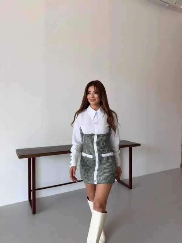 AYOLLAR UZUN QO'LLI cho'ntak VA tugma detallari mini KO'YLAK ko'ylak - 4