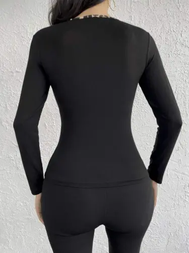 Ayollar uzun qolli leopard chiziqli viskoza bluzkasi - 3