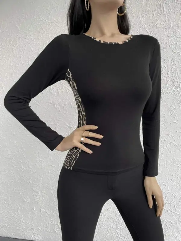 Ayollar uzun qolli leopard chiziqli viskoza bluzkasi - 5