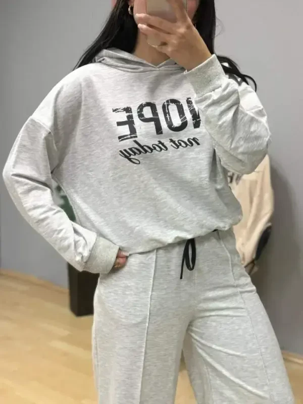 Ayollar uzun qollı Nope bosmali beli ribanali ikkilik kostyum - 2