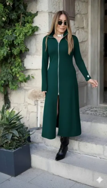 Ayollar uzun qolli oldindan fermuarlı import krep ko'ylak - 2