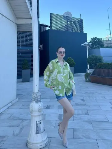 Ayollar uzun qolli raqamli bosmali keng saten ko'ylak - BÜYÜKBEDENIZ (1)