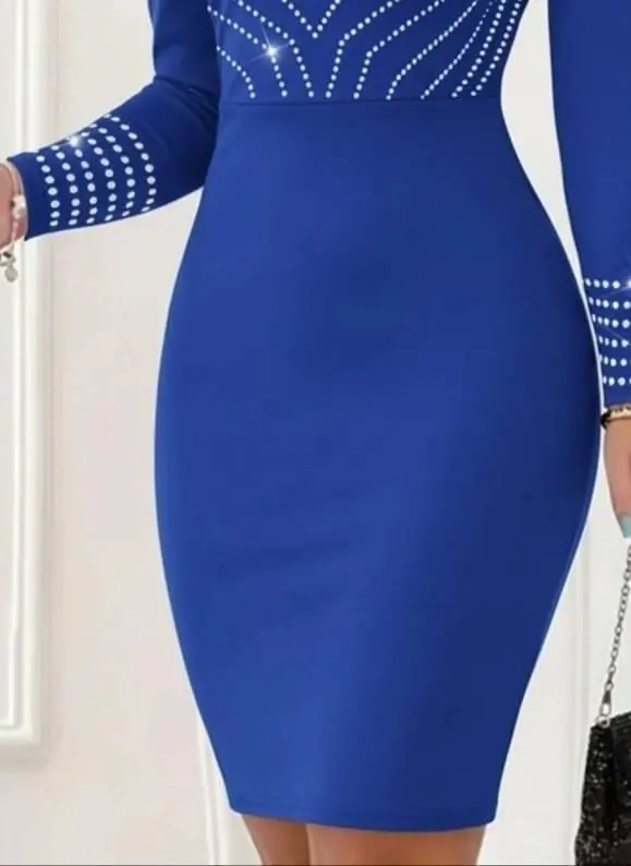 Ayollar uzun qolli V yoqali toshli mini import krep ko'ylak - 3