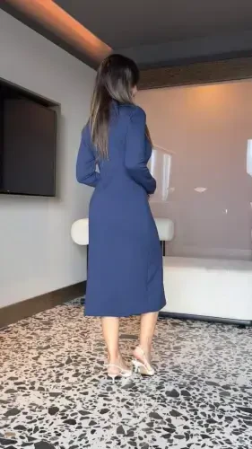 Ayollar uzun qollı водолазка oldidan молнияlı yirtqichli midi viskon ikki ipdan tikilgan ko'ylak - 3