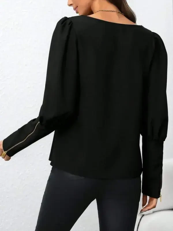 Ayollar uzun qollik velosiped yoqali fermuar detallari import qilingan krep bluzka - 4