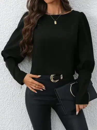 Ayollar uzun qollik velosiped yoqali fermuar detallari import qilingan krep bluzka - 6