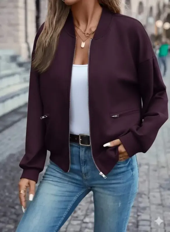 Ayollar uzun yengli old fermuarli cho'ntakli modal to'q qizil kurtka - BÜYÜKBEDENIZ