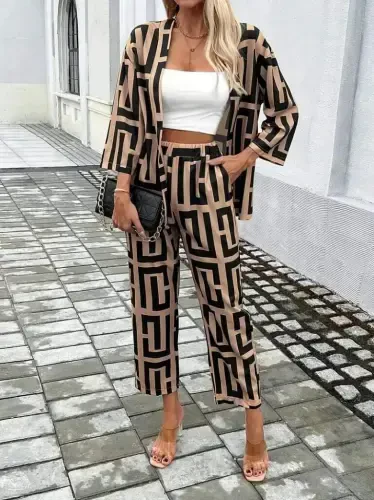 Ayollar uzun yengli oldi ochiq naqshli ikki ipli kurtka va shim ikki qismli kostyum - BÜYÜKBEDENIZ (1)