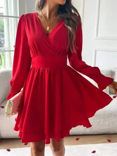 Ayollar uzun yengli o'ralgan yoqali mini qumli ko'ylak - BÜYÜKBEDENIZ (1)