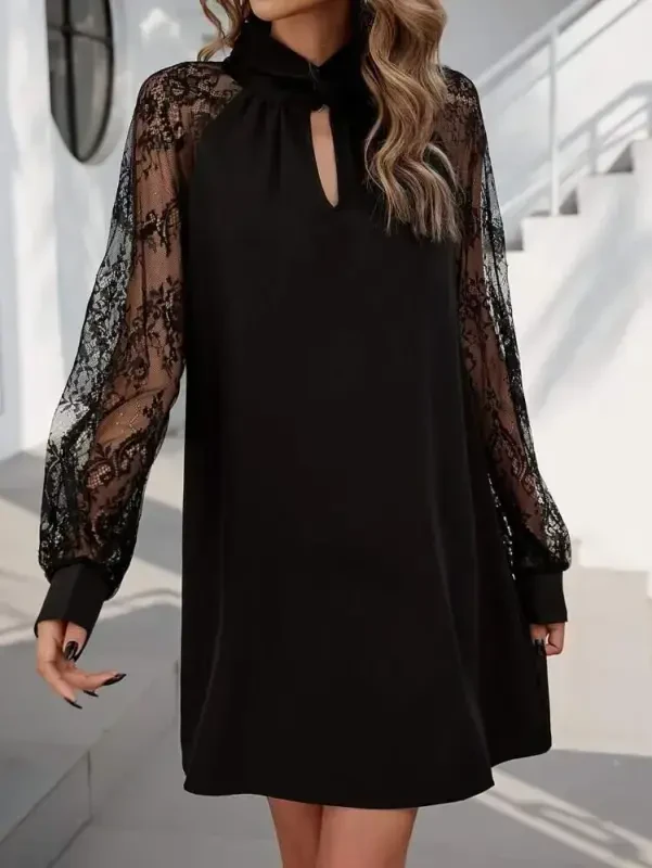 Ayollar uzun yengli tomchi detallari qumli mini ko'ylak - 2