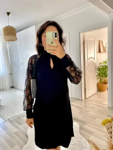 Ayollar uzun yengli tomchi detallari qumli mini ko'ylak - 8