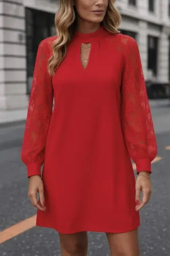 Ayollar uzun yengli tomchi detallari qumli mini ko'ylak - 3