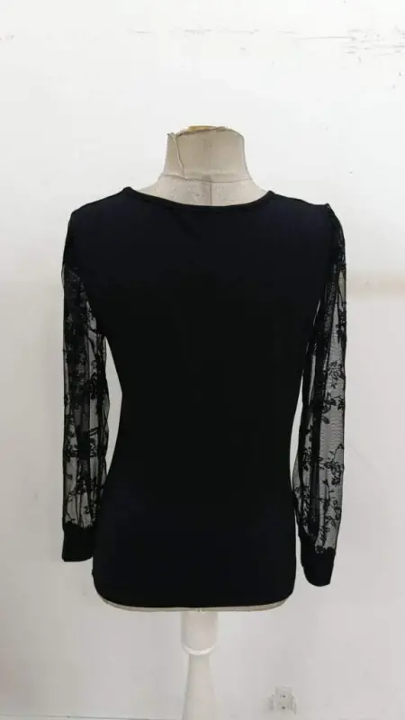 Ayollar uzun yengli V bo'yinli krujevalik viskoza bluzkasi - 7