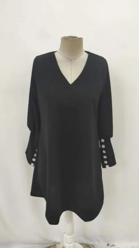 Ayollar uzun yengli V yoqali qisqa import krep ko'ylak - 8