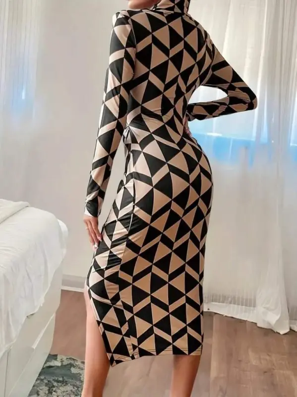 Ayollar uzun yengli водолазка yon tomonidan burmali yirtqichli modal midi ko'ylak - 5