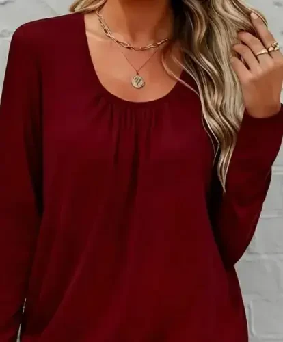 Ayollar uzun yengli yumaloq yoqali viskoza bluzkasi - BÜYÜKBEDENIZ (1)