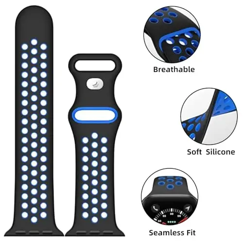 Ayollar va erkaklar uchun Apple Watch Band 38mm 40mm 41mm 42mm 44mm 45mm 49mm bilan mos keladigan sport tasmalar, qayta ishlangan plastik nafas oladigan yumshoq iWatch tasmalar iWatch Series 9 8 7 6 5 4 3 2 1 Ultra SE Ultra 2 uchun - 3