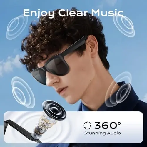 Ayollar va erkaklar uchun Bluetooth ko'zoynaklari, o'rnatilgan dinamikli erkaklar uchun aqlli audio quyosh ko'zoynaklari, UV400 himoyasi, simsiz musiqa va qo'ng'iroqlar, yengil ramka, iOS/Android bilan mos keluvchi sensorli boshqaruv - 6