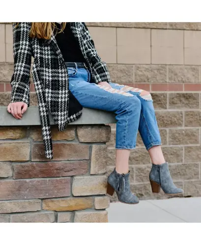 Ayollar Vally Double Zipper Stacked Heel To'piqli Botinkalar - JOURNEE COLLECTION (1)