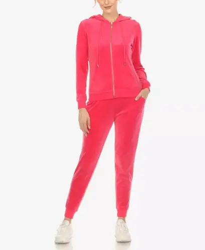 Ayollar Velur Sport kostyumi Uy kiyimi 2 qismdan iborat to'plam - Magenta - 1