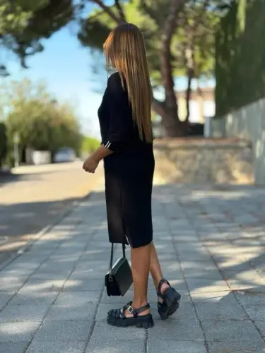 Ayollar Viskoz Paxta Mato Qo'l File, chiziq va cho'ntak detallari bilan ko'ylak - 6