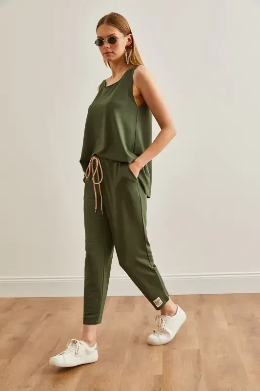 Ayollar Xaki Yengsiz Keng Bluzkali Pastki Yuqori Kristalli Taqish - 2