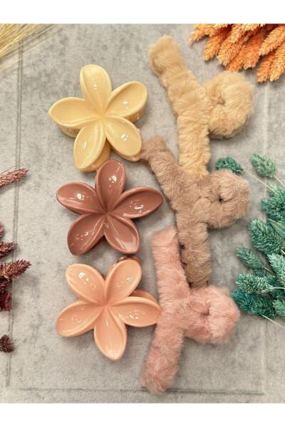 Ayollar Xl 3 dona Peluş Tüyli 3 dona Pastel Lotus Katta Katta 6 dona Nafis Qishki Mandallar - PREGIO