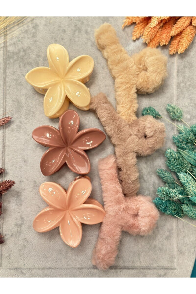 Ayollar Xl 3 dona Peluş Tüyli 3 dona Pastel Lotus Katta Katta 6 dona Nafis Qishki Mandallar - PREGIO (1)