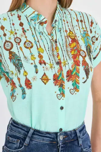 Ayollar yalpiz rangli hakam yoqali qisqa yengli ko'ylak ARM-25Y001040-Yalpiz - 4