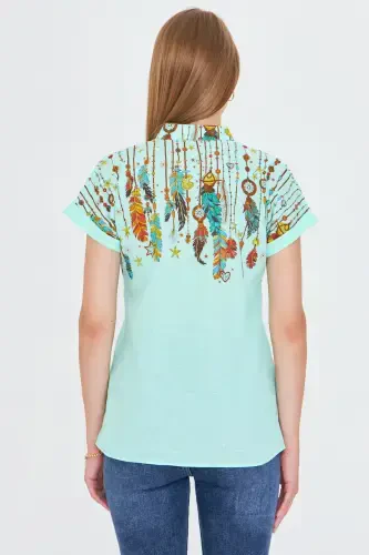 Ayollar yalpiz rangli hakam yoqali qisqa yengli ko'ylak ARM-25Y001040-Yalpiz - 5