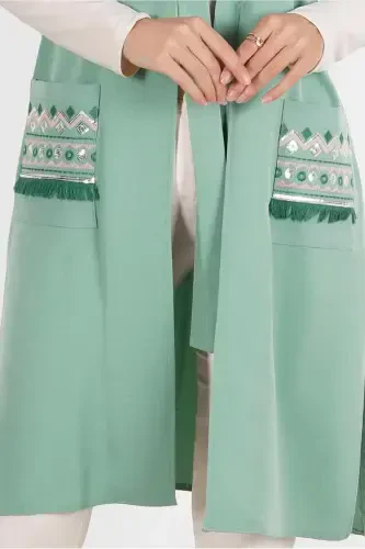 AYOLLAR YASHIL (MINT) cho'ntakli kashtali NIMCHA 40848-YASHIL (MINT) - 4